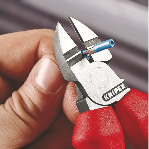 KNIPEX 14 25 160 Abisolier-Seitenschneider mit Mehrkomponenten-Hüllen verchromt 160 mm-Beschreibung lesen
