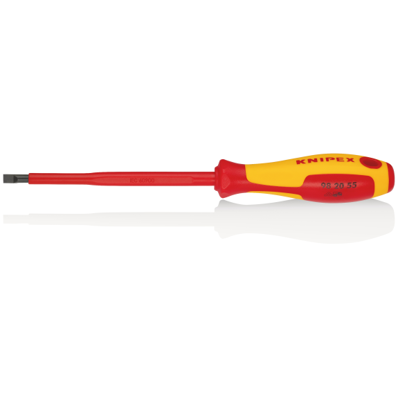 KNIPEX 98 20 55 Schraubendreher für Schlitzschrauben isolierender Mehrkomponenten-Griff, VDE-geprüft brüniert 232 mm-Beschreibung lesen