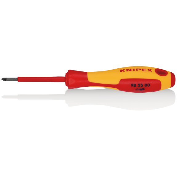 KNIPEX 98 25 00 Schraubendreher für Kreuzschlitzschrauben Pozidriv isolierender Mehrkomponenten-Griff, VDE-geprüft brüniert 162 mm-Beschreibung lesen