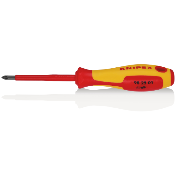 KNIPEX 98 25 01 Schraubendreher für Kreuzschlitzschrauben Pozidriv isolierender Mehrkomponenten-Griff, VDE-geprüft brüniert 187 mm-Beschreibung lesen