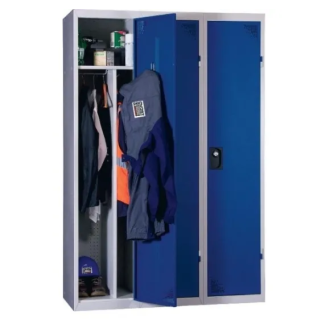 Vestiaire industrie salissante - Monobloc - Bleu - 3 colonnes - Largeur 120cm-Lire la description
