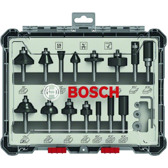 Bosch 15-teiliges Frser-Set, 1/4-Zoll Schaft. Fr Handfrsen-Beschreibung lesen
