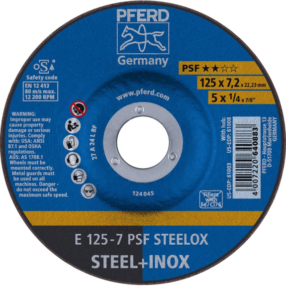 Schruppscheibe gekröpft PSFSTEELOX 230x8mm PFERD Schruppscheibe gekröpft PSFSTEELOX 230x8mm PFERD-Beschreibung lesen