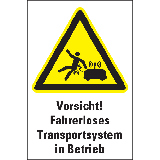 Warn-Kombischild Vorsicht! Fahrerloses Transportsystem..., Kunststoff, 200x300mm-Beschreibung lesen