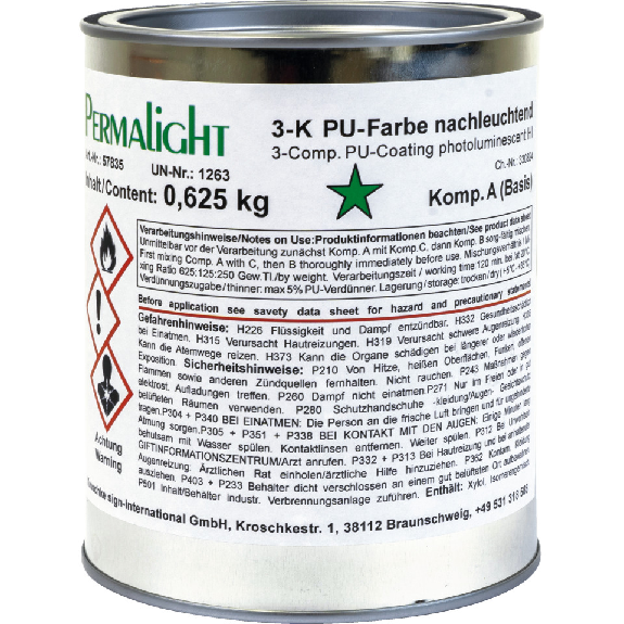 PERMALIGHT power langnachleuchtend 3-Komponenten-Polyurethan-Farbe, Bodenmarkierungen, 1kg/Gebinde-Beschreibung lesen