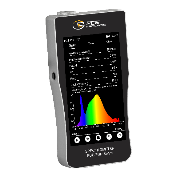 PCE Instruments Spektrometer PCE-PSR 100 |41 Lichtparameter |Farbwiedergabeindex |Farbkoordinaten |Spektralverteilungen-Beschreibung lesen