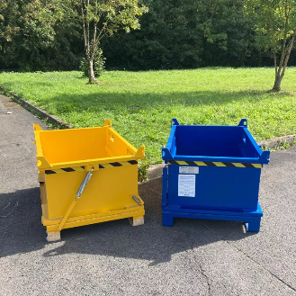 Benne à fond ouvrant superposable CIVBB - 1500 L - Renforcée, Bleu (RAL 5010)-Lire la description
