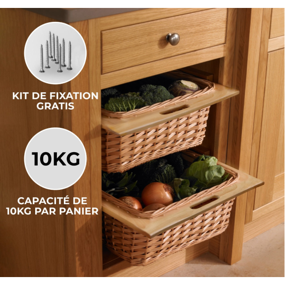 2 x Ausziehbare Schrankkörbe Weidenkörbe / 600mm 2 x Ausziehbare Schrankkörbe Weidenkörbe / 600mm-Beschreibung lesen