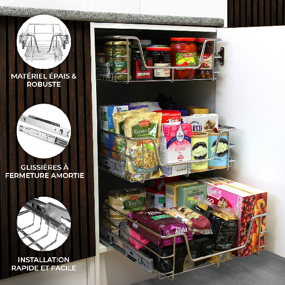3 Cestos Extraíbles para Mueble de Cocina de 60cm de Ancho 3 Cestos Extraíbles para Mueble de Cocina de 60cm de Ancho-Leer más