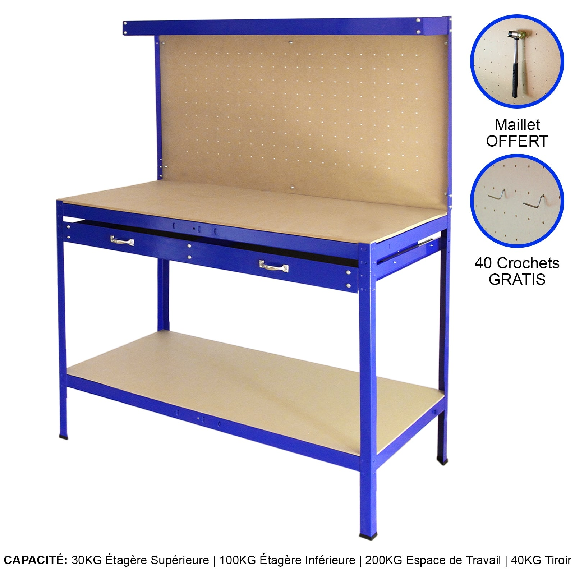 Stecktafel-Werkbank mit blauer Schublade-Beschreibung lesen