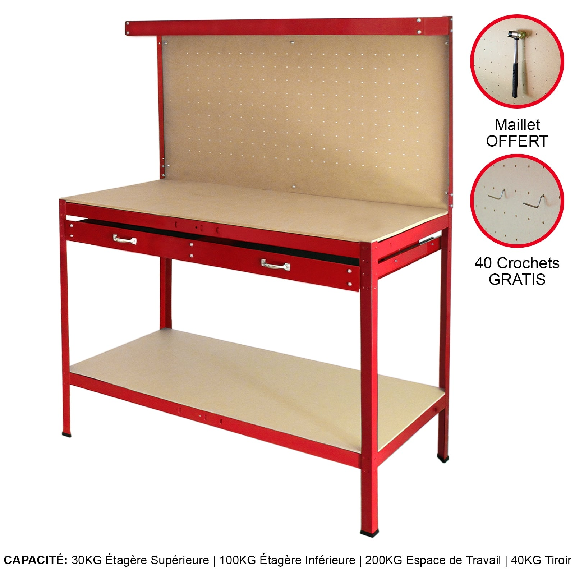 Stecktafel-Werkbank mit roter Schublade-Beschreibung lesen