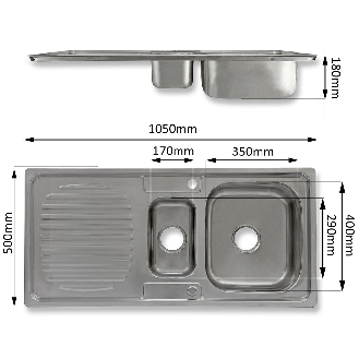 Lavandino da Cucina in Acciaio Inossidabile 105cm x 50cm con Rubinetto Confetti-Leggi tutto