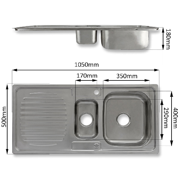 Évier de Cuisine en Acier Inoxydable 105cm x 50cm et Robinet Rainbow Évier de Cuisine en Acier Inoxydable 105cm x 50cm et Robinet Rainbow-Lire la description