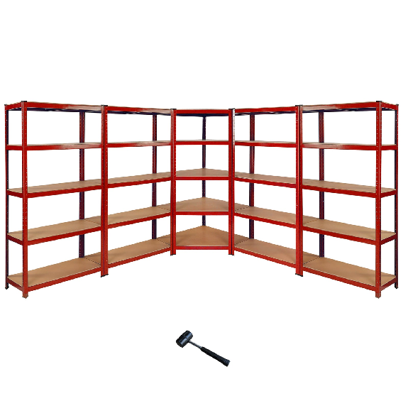 Monster Racking 1 scaffale angolare Z-Rax rosso e 4 scaffali Z-Rax rossi in acciaio senza bulloni 90 cm x 45 cm x 183 cm-Leggi tutto