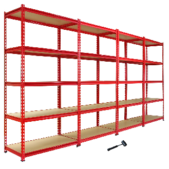 Monster Racking 1 Rayonnage d'Angle Z-Rax Rouge et 4 Rayonnages Z-Rax Rouges en Acier Sans Boulons 90cm x 45cm x 183cm-Lire la description
