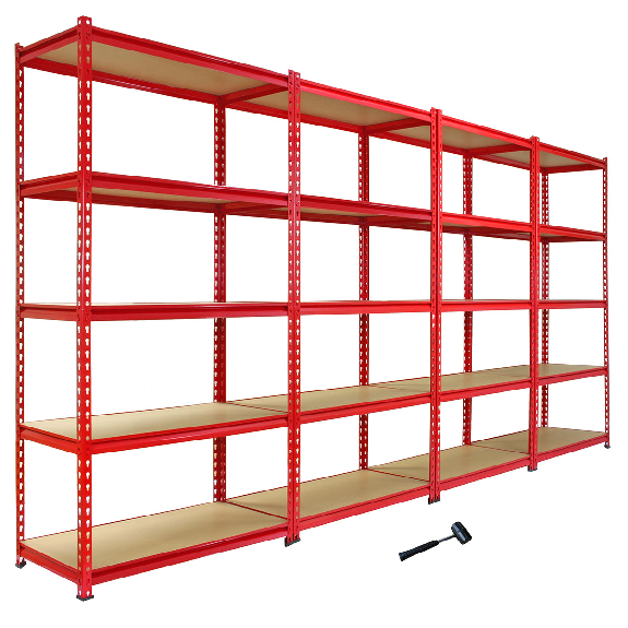 Monster Racking 1 scaffale angolare Z-Rax rosso e 4 scaffali Z-Rax rossi in acciaio senza bulloni 90 cm x 45 cm x 183 cm-Leggi tutto