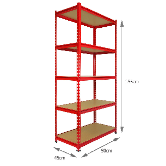 Monster Racking 1 Rayonnage d'Angle Z-Rax Rouge et 4 Rayonnages Z-Rax Rouges en Acier Sans Boulons 90cm x 45cm x 183cm-Lire la description