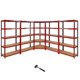 Monster Racking 1 Rayonnage d'Angle Z-Rax Rouge et 4 Rayonnages Z-Rax Rouges en Acier Sans Boulons 90cm x 45cm x 183cm-Lire la description