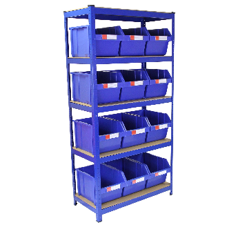 T-RAX Étagère Bleu 90cm avec 12 x Poubelles à Choix Rapide-Lire la description