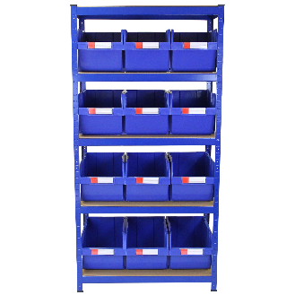 T-RAX Étagère Bleu 90cm avec 12 x Poubelles à Choix Rapide-Lire la description