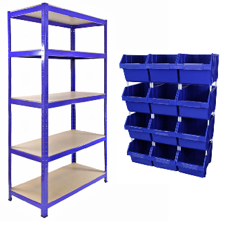 T-RAX Étagère Bleu 90cm avec 12 x Poubelles à Choix Rapide-Lire la description
