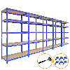 5 scaffali T-Rax blu 90 cm x 45 cm x 180 cm, connettori a martello e a baia