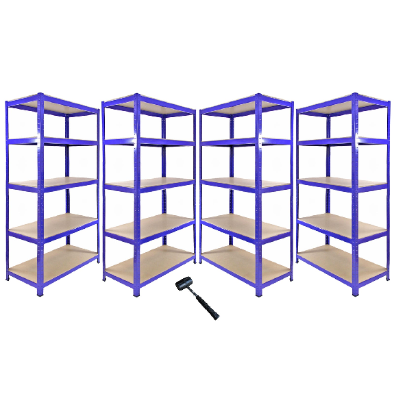 Monster Racking 1 scaffalatura angolare T-Rax blu e 4 scaffalature in acciaio T-Rax blu senza bulloni 90 cm x 45 cm x 180 cm-Leggi tutto