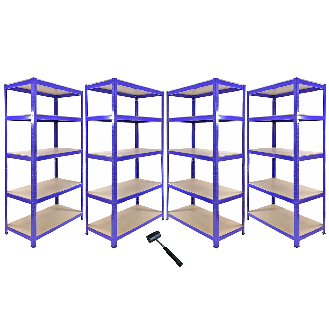 Monster Racking 1 Rayonnage d'Angle T-Rax Bleu et 4 Rayonnages T-Rax Bleus en Acier Sans Boulons 90cm x 45cm x 180cm-Lire la description