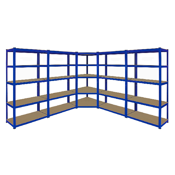 Monster Racking 1 scaffalatura angolare T-Rax blu e 4 scaffalature in acciaio T-Rax blu senza bulloni 90 cm x 45 cm x 180 cm-Leggi tutto