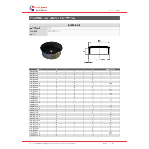 TAPPO TONDO CROMATO NERO 35X1,5mm. - Prezzo multiplo di 20 pz.-Leggi tutto