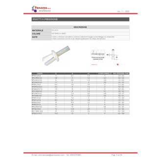 RIVETTO IN PLASTICA A PRESSIONE 6,4X4,0-9,5mm. Prezzo multiplo di 100 pz. - Naturale-Leggi tutto