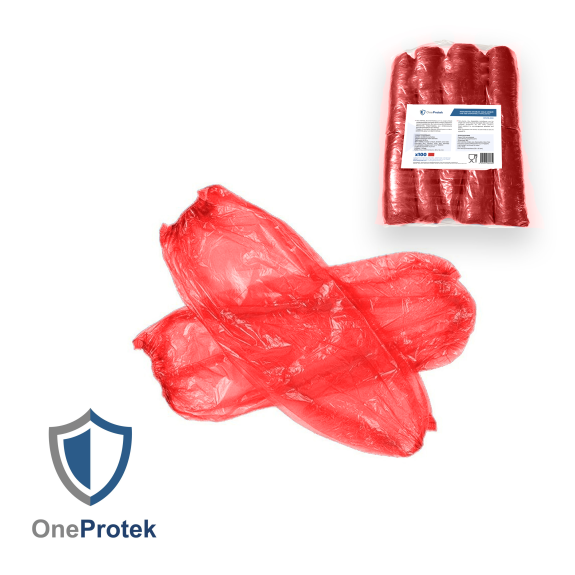 Manchette de protection à usage unique - Sachet de 100 Pièces (Rouge) - Élastique aux extrémités - Imperméable aux éclaboussures-Lire la description