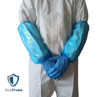 OneProtek - Manchettes de protection COURTES 39cm - Sachet de 100 pieces - 18µ Bleu-Lire la description