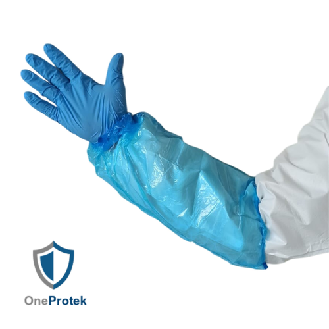 OneProtek - Manchettes de protection COURTES 39cm - Sachet de 100 pieces - 18µ Bleu-Lire la description