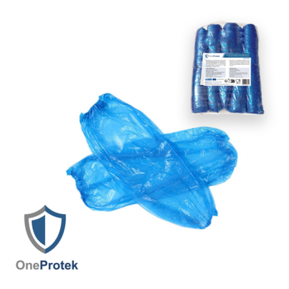 OneProtek - Manchettes de protection COURTES 39cm - Sachet de 100 pieces - 18µ Bleu-Lire la description