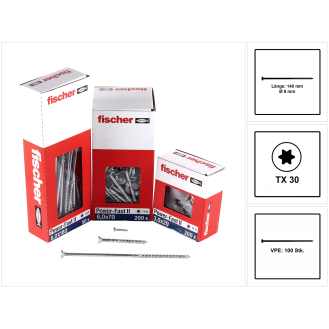 Fischer Power-Fast II FPF II Spanplattenschraube 6,0x140 mm 100 Stück ( 670462 ) Senkkopf mit Torx Teilgewinde galvanisch verzinkt, blau passiviert-Beschreibung lesen