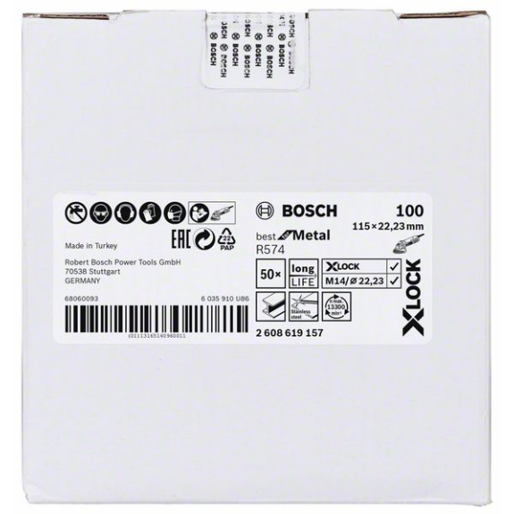 Bosch X-LOCK Fiberschleifscheibe, R574, Best for Metal, 115 mm, K 100, 1 Stk-Beschreibung lesen