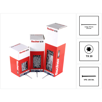 Fischer Power-Fast II FPF II Spanplattenschraube 5,0x50 mm 200 Stück ( 670376 ) Senkkopf mit Torx Teilgewinde galvanisch verzinkt, blau passiviert-Beschreibung lesen