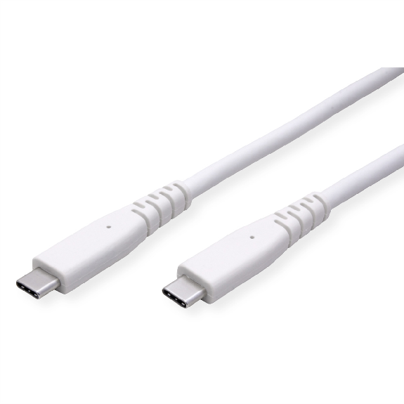 VALUE Câble compatible USB 3.2 Gen2, avec PD (Power Delivery), avec Emark, C-C, M/M, blanc, 5 m-Lire la description
