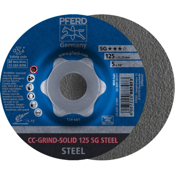 Schleifscheibe CC-GRIND-SOLID SG STEEL D125xSmm gekr.STA Bohr.22,2m Schleifscheibe CC-GRIND-SOLID SG STEEL D125xSmm gekr.STA Bohr.22,2m-Beschreibung lesen