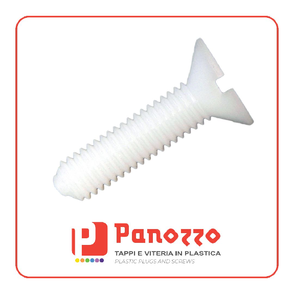 Vite in plastica nylon a testa svasata M4X10mm - Colore Naturale - Prezzo per multipli di 100 pz.-Leggi tutto