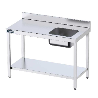 Mesa Inox.  cubeta derecha con estante 1600x700 mm-Leer más