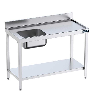 Mesa MURAL Inox. Prelavado con cubeta Izquierda 1100 (longitud)-Leer más