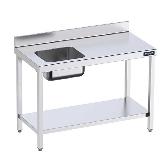 Mesa Inox.  cubeta izquierda con estante 1400x700 mm-Leer más