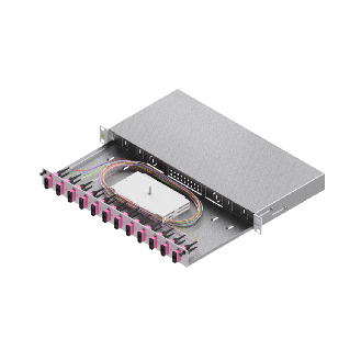 Tiroir FO pour fusion basique catégorie C, 19" 1U, 12 ports, 12x SC-duplex, OM4-Lire la description