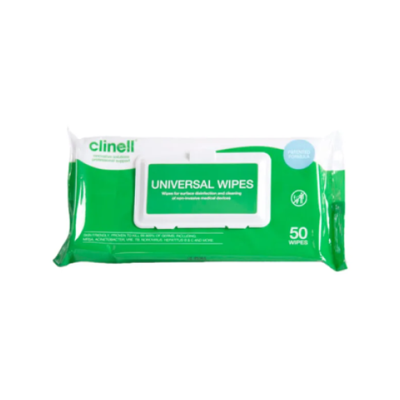 TOALLITAS DESINFECTANTES CLINELL CON ADHESIVO PAQ 50 UDS-Leer más