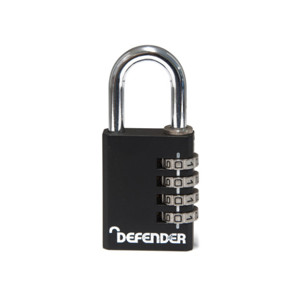 Cadenas à combinaison 4 molettes Defender Cadenas à combinaison 4 molettes Defender-Lire la description