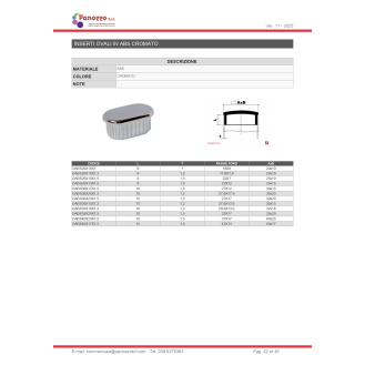 TAPPO OVALE COPRITESTA CROMATO 25X15X1,5mm. - Prezzo per multipli di 50 pz.-Leggi tutto