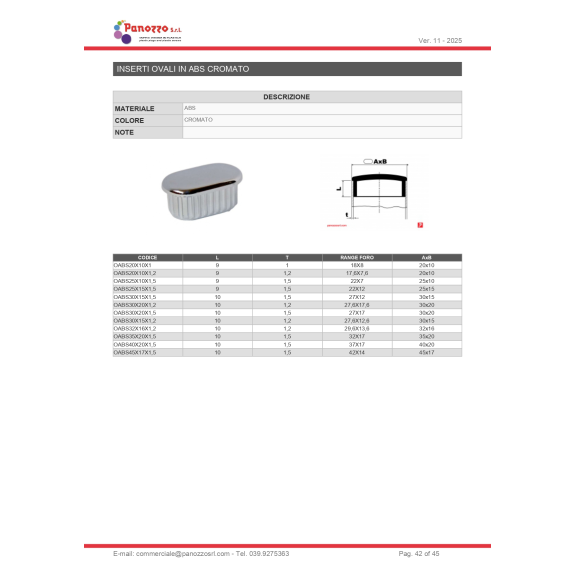 TAPPO OVALE COPRITESTA CROMATO 25X15X1,5mm. - Prezzo per multipli di 50 pz.-Leggi tutto