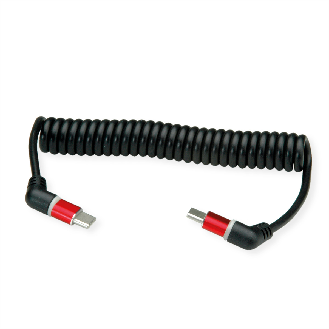 ROLINE USB 2.0 Kabel, Typ C - C, ST/ST, 360° Rotation, 60W, Spiralkabel, schwarz / rot, 1,5 m-Beschreibung lesen